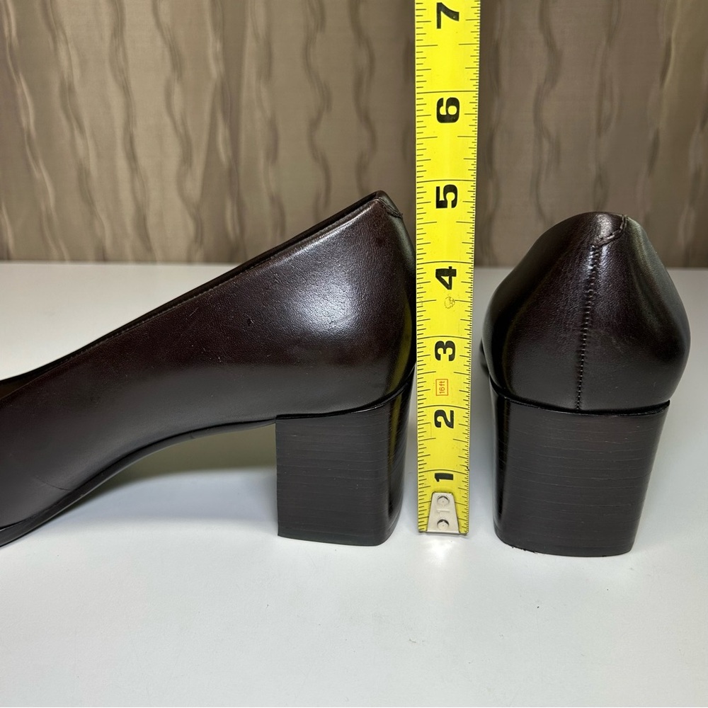 Enzo Angiolini Dark Brown Leather Block Heel Pumps - Picture 14 of 16